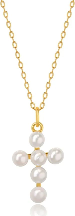 Wicary Pearl Cross Necklace for Women Sterling Silver Freshwater Pearl Pendant Necklaces Christian Jewelry for Women Meaning Gifts for Anniversary Wedding Bridesmaid