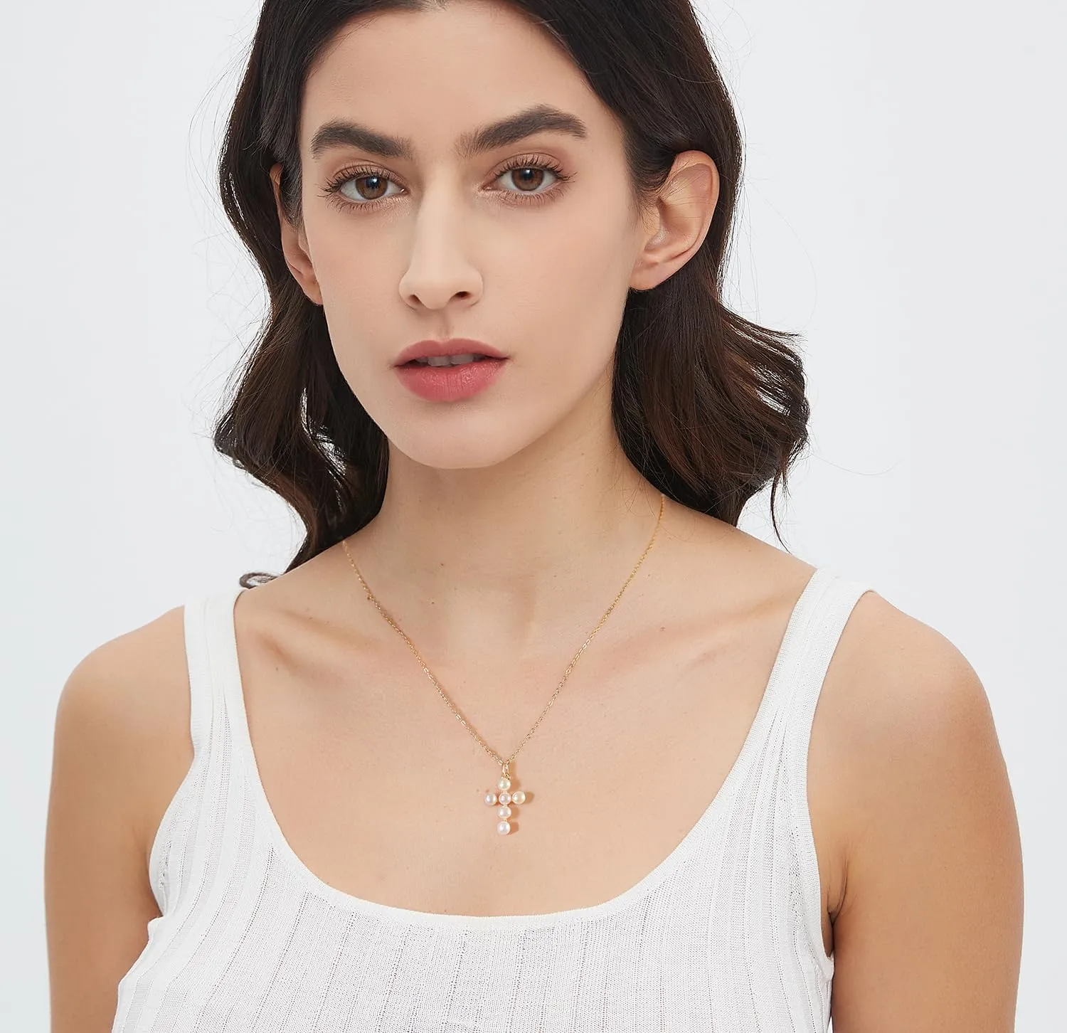 Wicary Pearl Cross Necklace for Women Sterling Silver Freshwater Pearl Pendant Necklaces Christian Jewelry for Women Meaning Gifts for Anniversary Wedding Bridesmaid