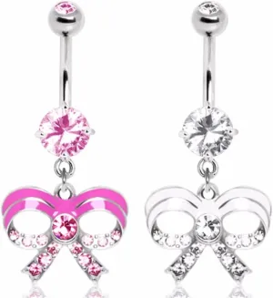 WildKlass Jewelry 316L Surgical Steel Gemmed Navel Ring with Brilliant Epoxy Bow