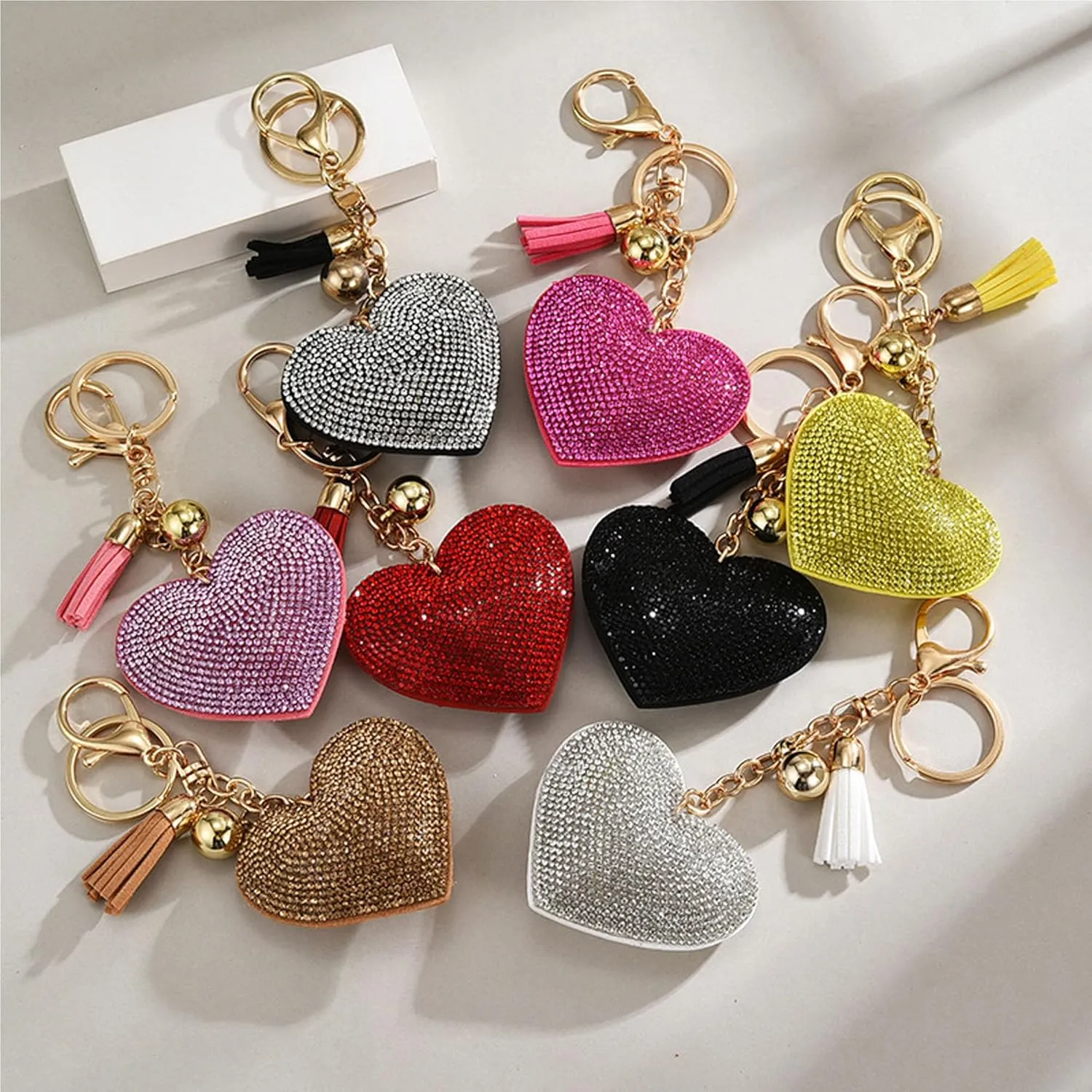 Women Heart Fashion Keychain Cute Shiny Rhinestone Butterfly Women Pendant Key Ring for Purse Handbags