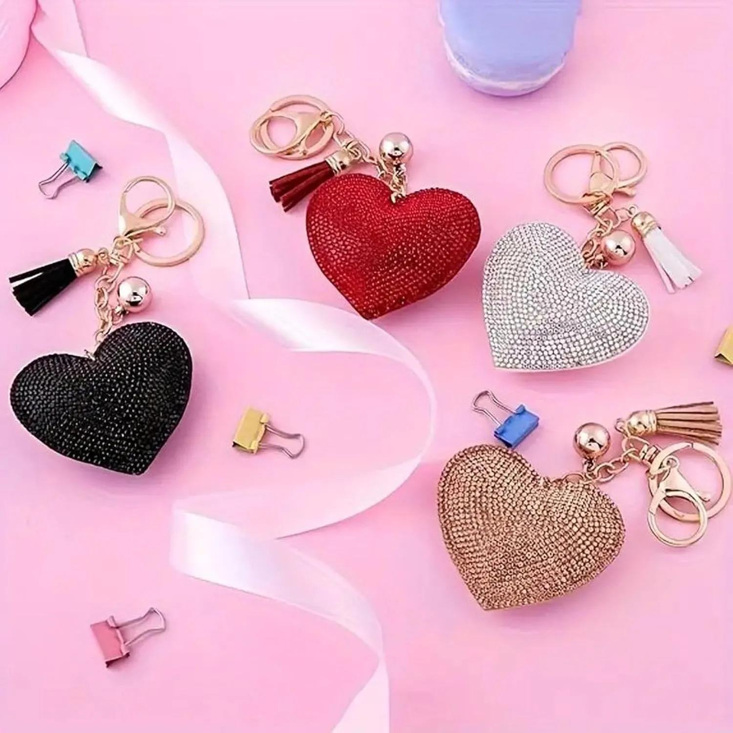 Women Heart Fashion Keychain Cute Shiny Rhinestone Butterfly Women Pendant Key Ring for Purse Handbags