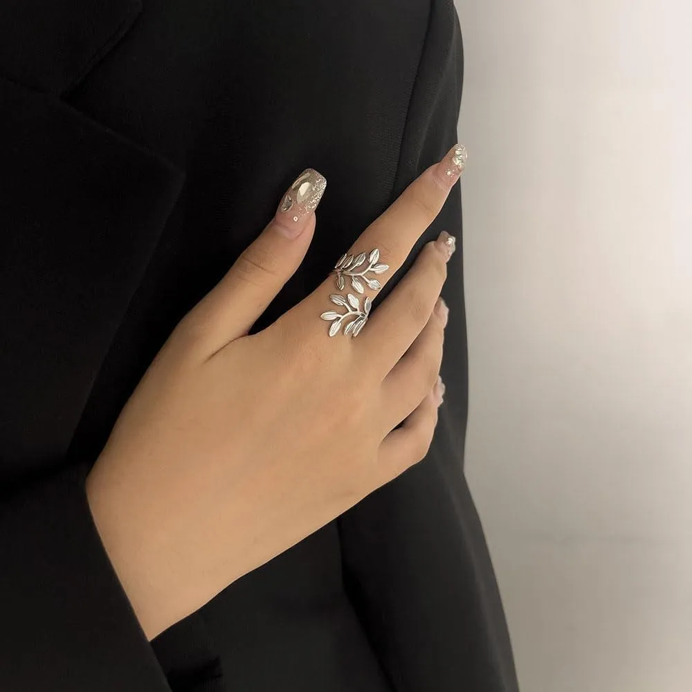 Women Ring, Stainless Steel Double Layer Leaf 18K Titanium Steel Adjustable Opening Ring Ring, Specially Designed for Fashionable Women, Suitable for - Various Festival Party Jewelry Gifts