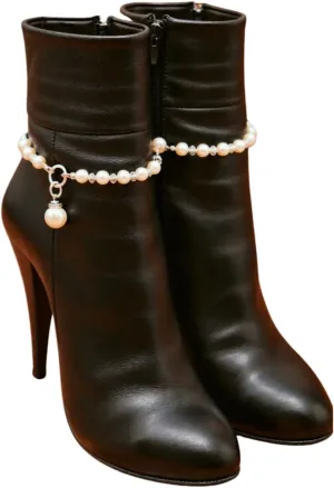 Women Western Fashion Jewelry Silver Metal Boot Chain Anklet Shoe Imitation Pearl Beads Charm z272 PAIR