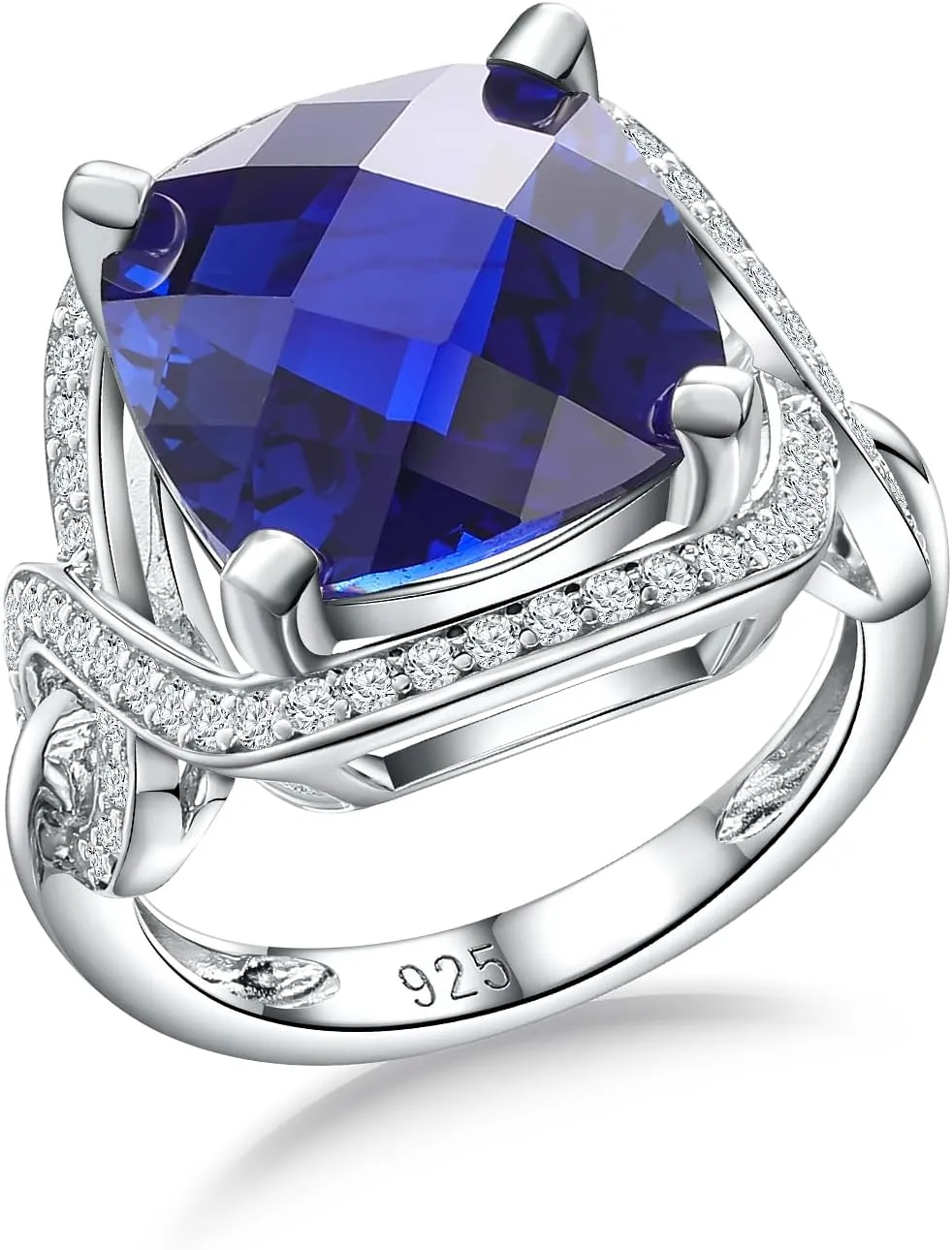 Womens Birthstone Engagement Ring 925 Sterling Silver Oval Cushion Cut Sapphire/Ruby/Emerald/Opal Gemstone Anniversary Ring Big Statement Cocktail Halo Ring Size 6 to 10 (with Gift Box)