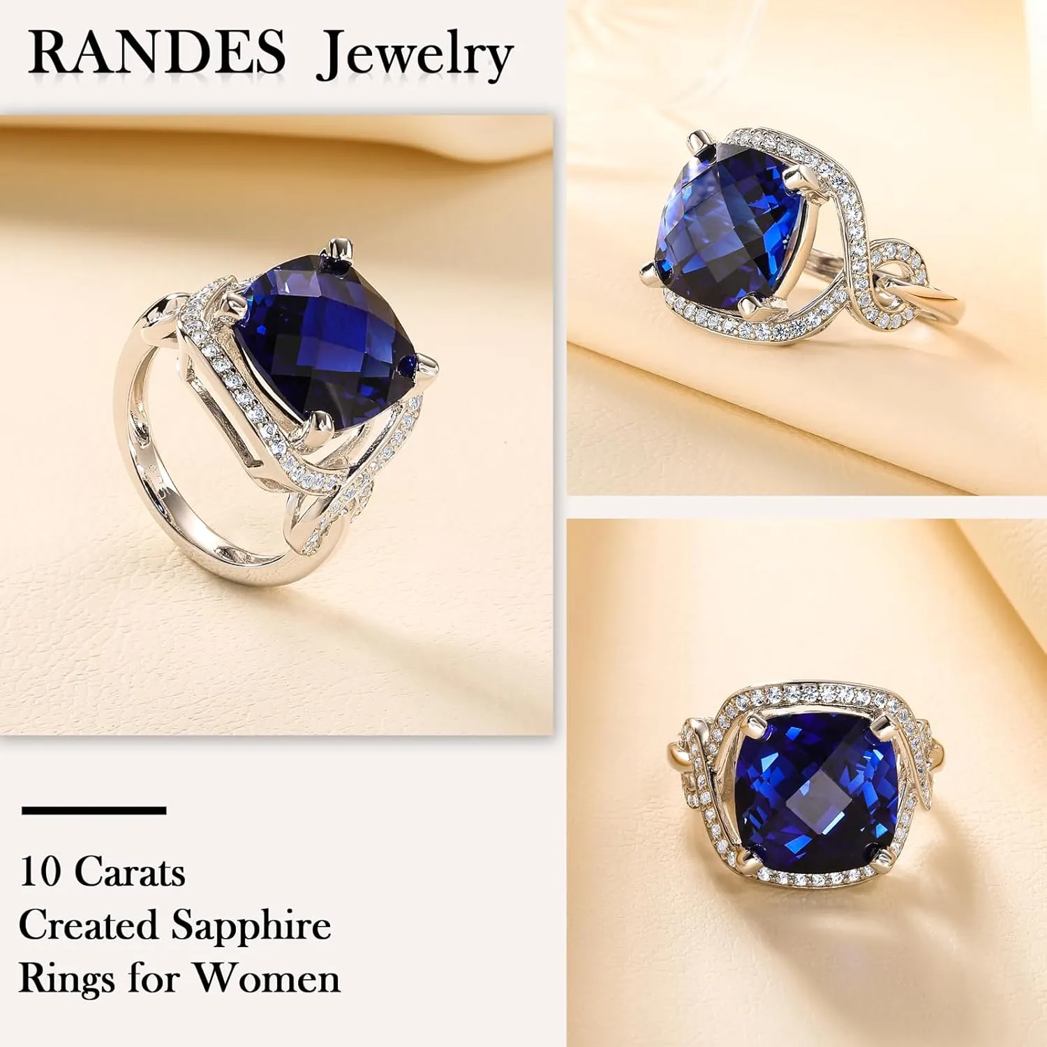 Womens Birthstone Engagement Ring 925 Sterling Silver Oval Cushion Cut Sapphire/Ruby/Emerald/Opal Gemstone Anniversary Ring Big Statement Cocktail Halo Ring Size 6 to 10 (with Gift Box)