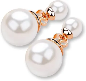 Women's Pearl Earrings - fashionable and elegant double sided pearl earrings with double front back pearl Stud Earrings - 925 Sterling Silver Jewelry for Wedding Celebration Party Gift