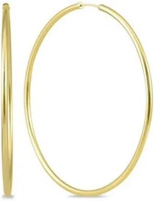 Womens Real 14K Yellow Gold Filled 2mm Endless Tube Hoop Earrings 60mm Round Skinny Shiny Lightweight