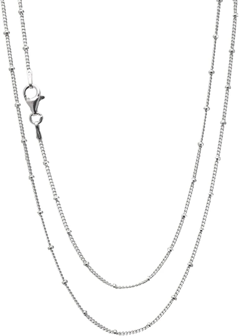 Women's Silver Beads Necklace | 925 Silver Italian Chain Layered Stacking Necklace Curb Ball Chain Necklace for Women and Girls 16" 18" 19" 20" 21" 22" 24" in