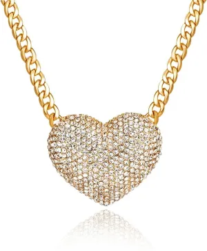 Women's Statement Sparkly Heart Necklace Shiny Rhinestone Chunky Chain Necklace Punk Rock Style Costume Jewelry
