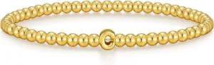 Wowshow Gold Bracelets for Women, 18K Gold Plated Stretch Initial Beaded Bracelets with A-Z Letter Charm Jewelry Gifts for Mother's Day Valentines Christmas