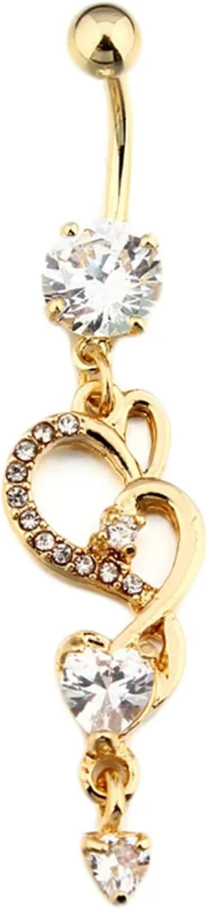 Wycian Navel Rings, Stainless Steel Belly Piercing Jewelry Belly Button Rings for Women Heart with White Cubic Zirconia Belly Ring Gold