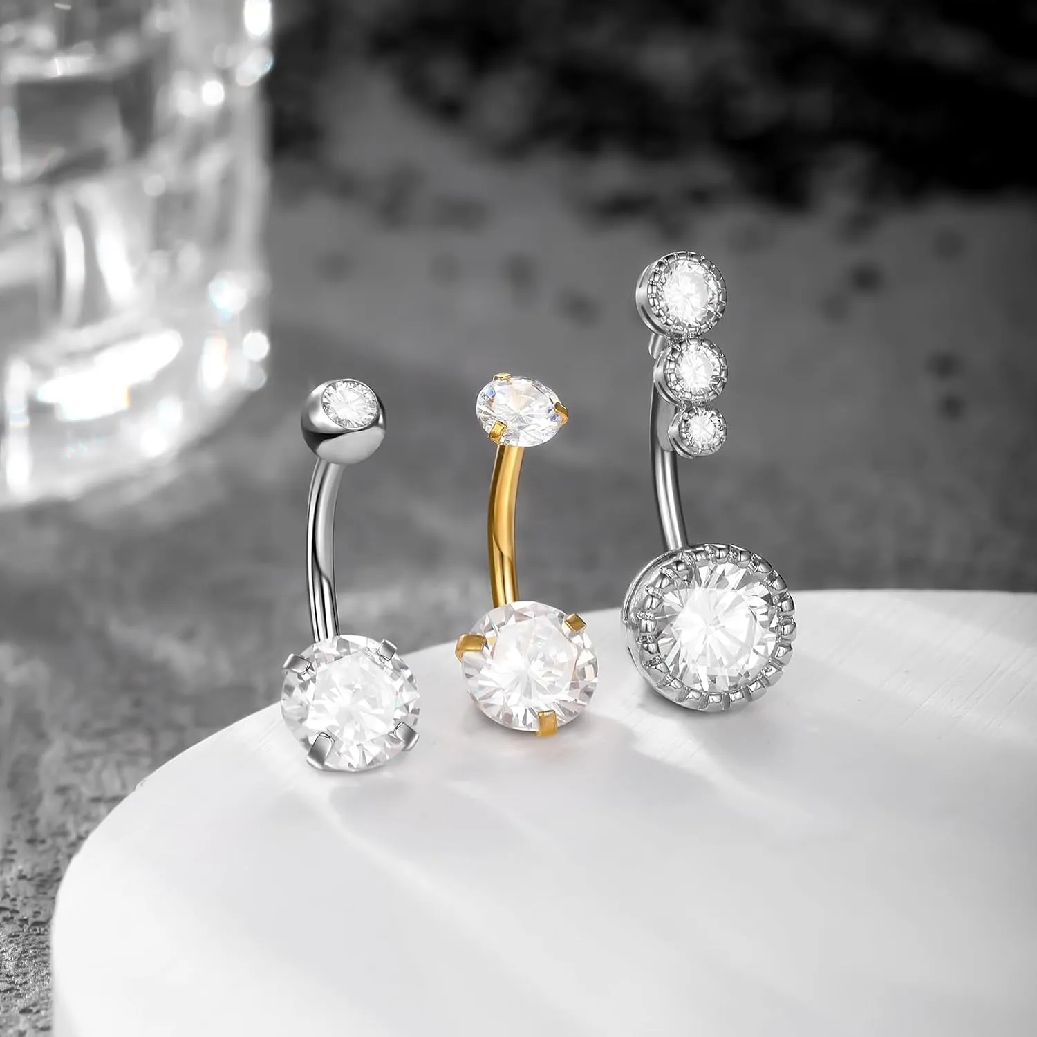 Xpircn Belly Button Rir 14G Stainless Steel clear cZ Navel Rings Dangle Belly Body Piercing Jewelr