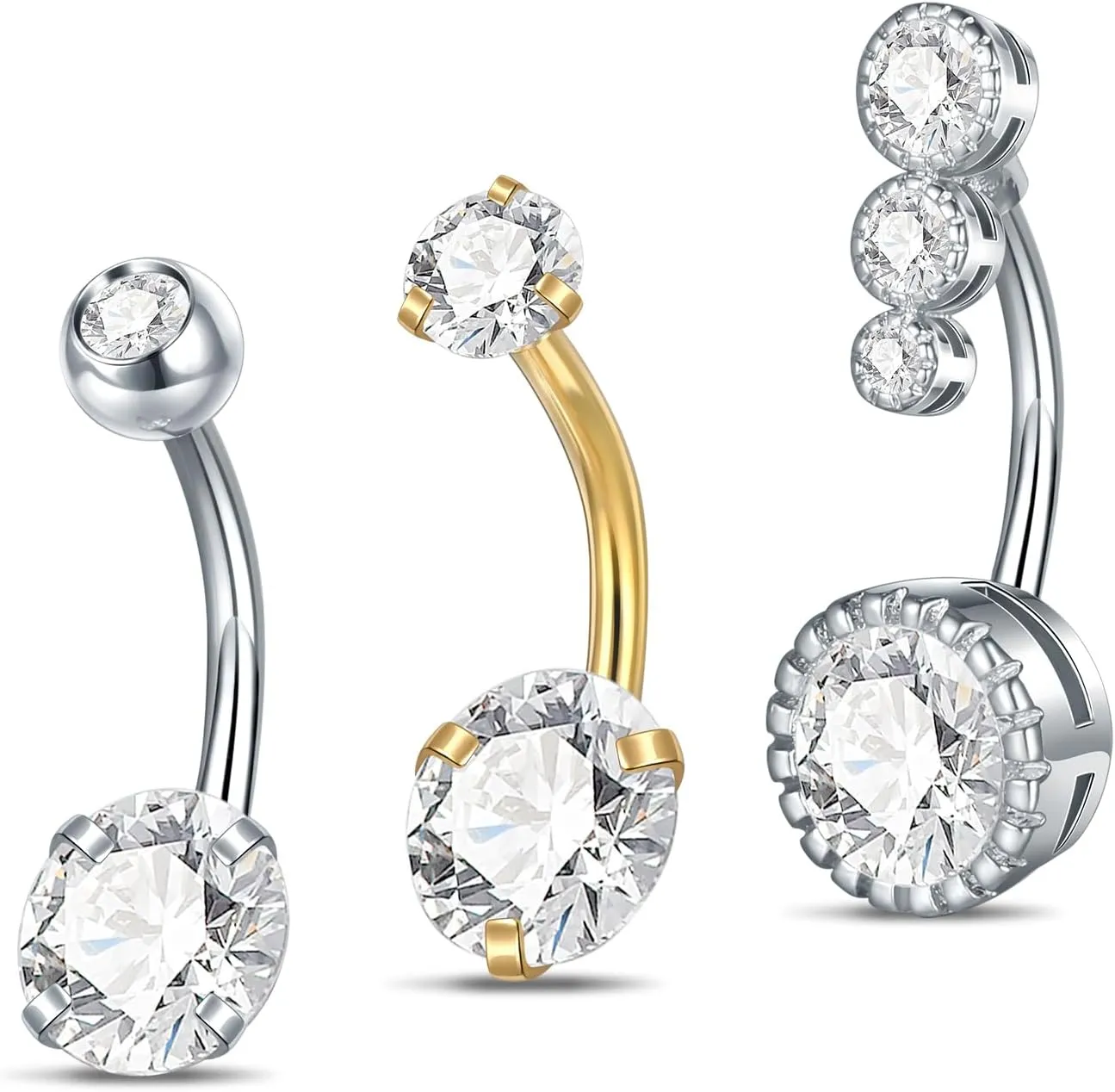 Xpircn Belly Button Rir 14G Stainless Steel clear cZ Navel Rings Dangle Belly Body Piercing Jewelr