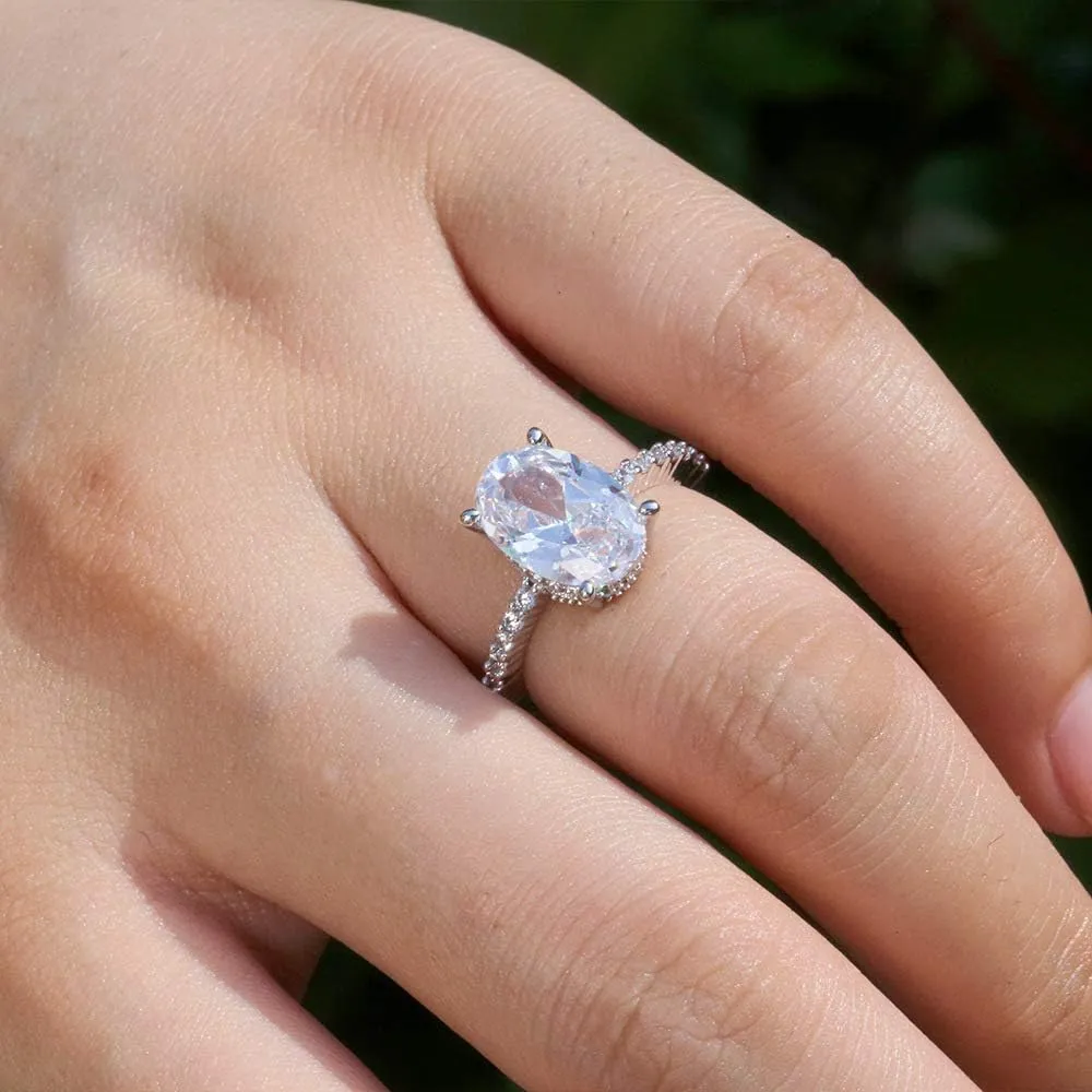 ZDIFDIC 3CT 925 Sterling Silver Engagement Rings Oval Cut Solitaire Cubic Zirconia CZ Wedding Promise Rings for Her Classic Simulated Diamond Bands for Women Size 6-10(8#), KE-TY22-BJ08