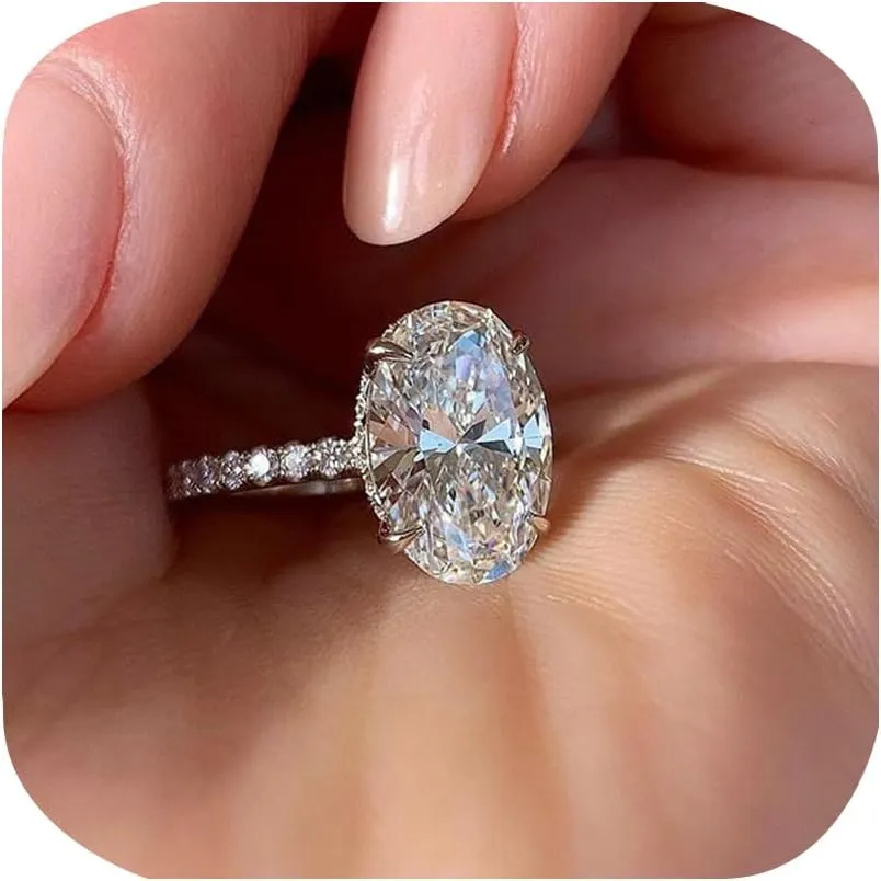 ZDIFDIC 3CT 925 Sterling Silver Engagement Rings Oval Cut Solitaire Cubic Zirconia CZ Wedding Promise Rings for Her Classic Simulated Diamond Bands for Women Size 6-10(8#), KE-TY22-BJ08