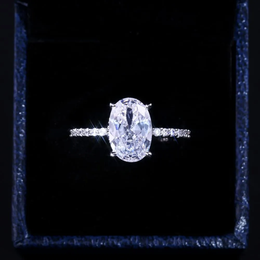 ZDIFDIC 3CT 925 Sterling Silver Engagement Rings Oval Cut Solitaire Cubic Zirconia CZ Wedding Promise Rings for Her Classic Simulated Diamond Bands for Women Size 6-10(8#), KE-TY22-BJ08