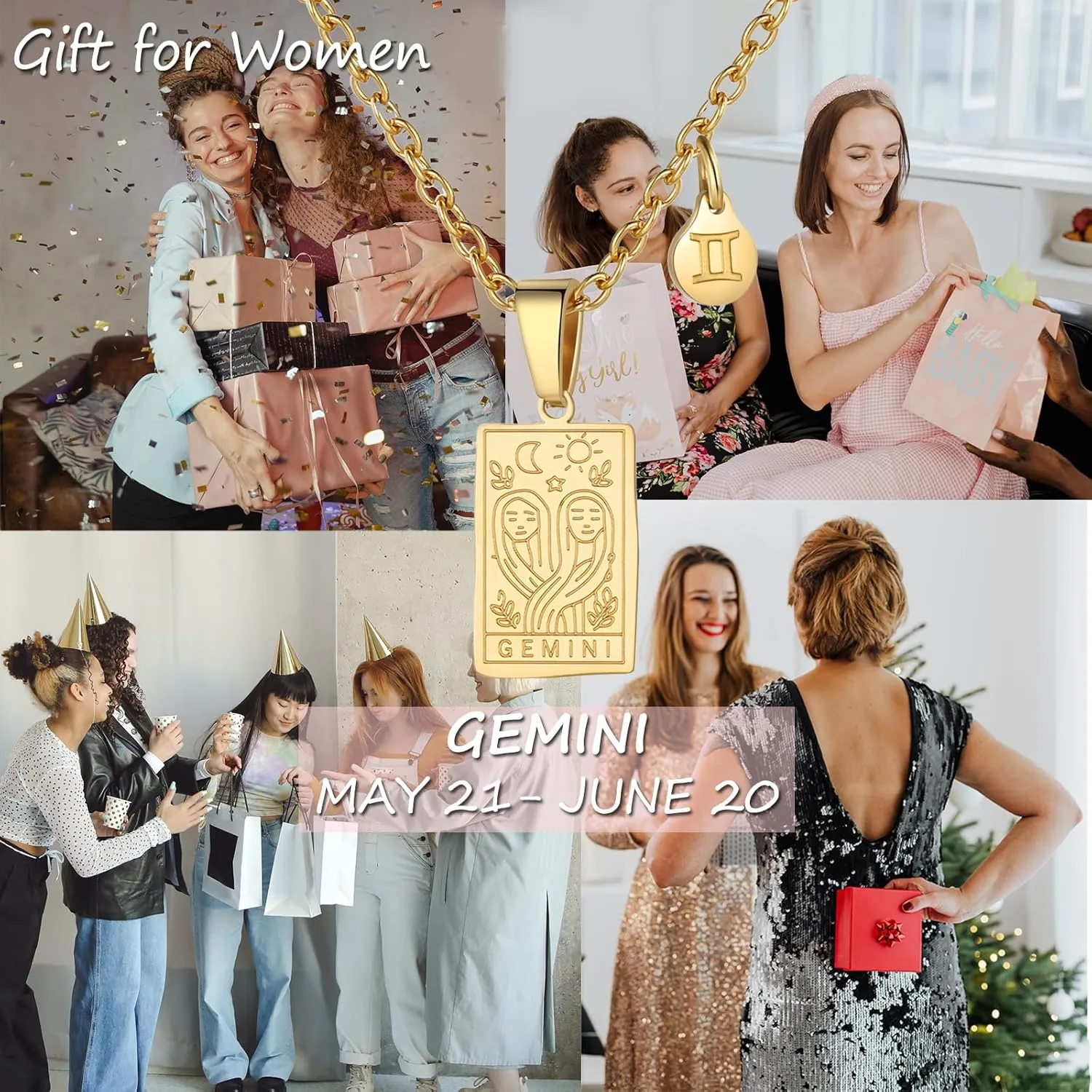 Zodiac Sign Necklace for Women Constellation Tarot Card Pendant Double Sided Gold Stainless Steel Waterproof NonTarnish Friendship Jewelry Gift