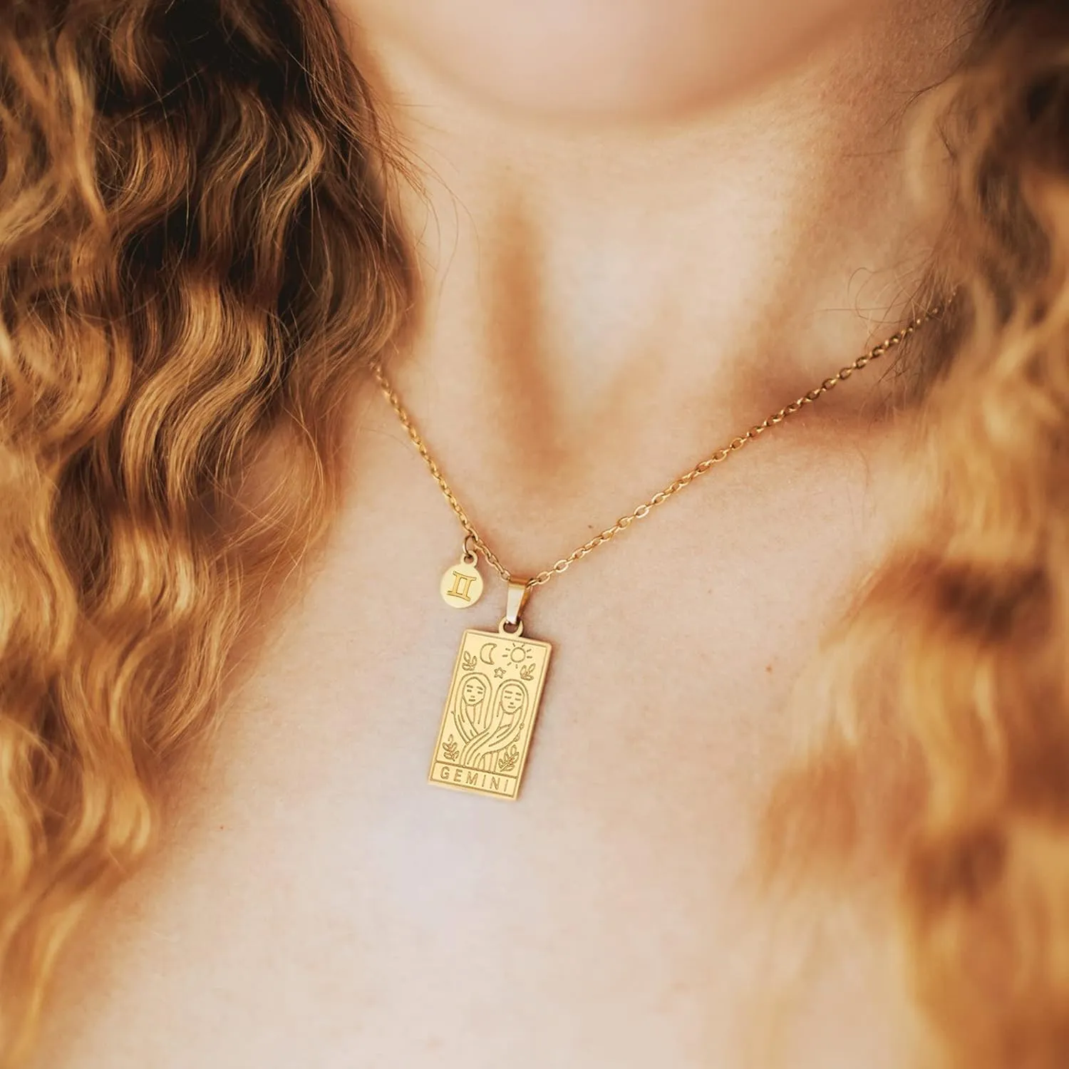 Zodiac Sign Necklace for Women Constellation Tarot Card Pendant Double Sided Gold Stainless Steel Waterproof NonTarnish Friendship Jewelry Gift