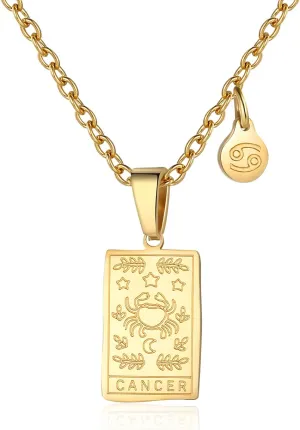Zodiac Sign Necklace for Women Constellation Tarot Card Pendant Double Sided Gold Stainless Steel Waterproof NonTarnish Friendship Jewelry Gift